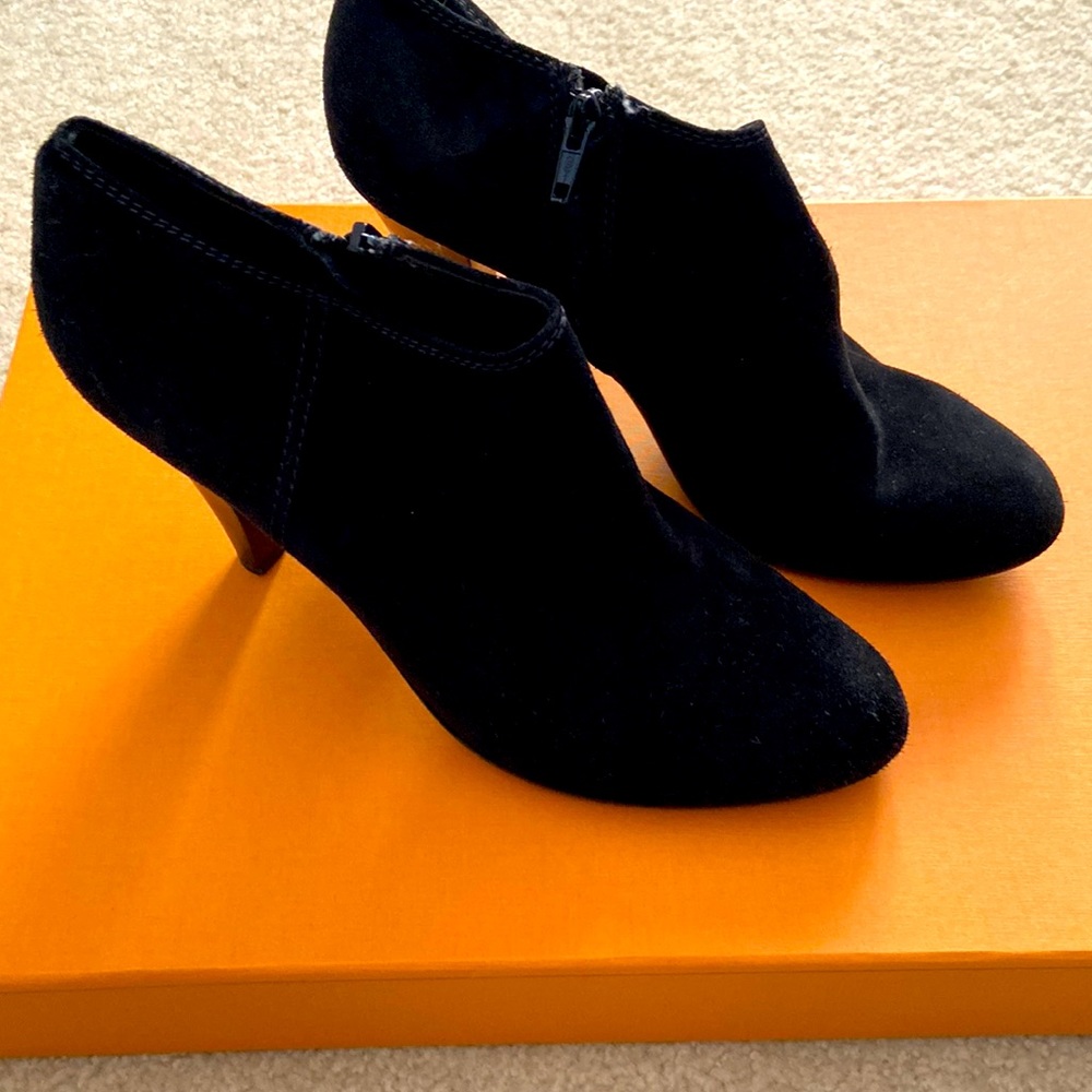 J crew suede heeled bootie. Made in Italy. Leather sole.